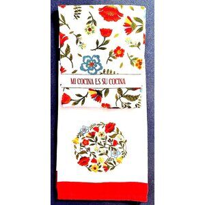 Kitchen Dish Towel Set/2 Mi Cocina Es Su Cocina 16"W x 28"L 100% Cotton Flowers